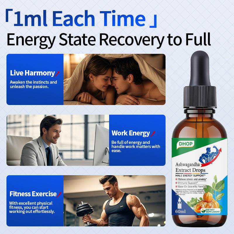 NUTRIBLOOM Ashwagandha Extract Drops – Stress Relief, Energy & Male Vitality Support (60ml)